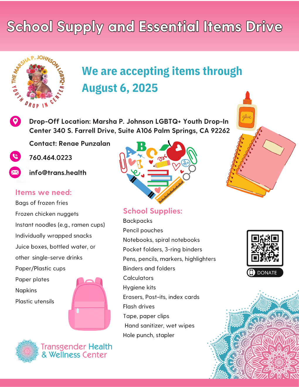 Marsha P. Johnson Drop-in School Drive Flyer-1 Marsha P Johnson Drop in School Drive.